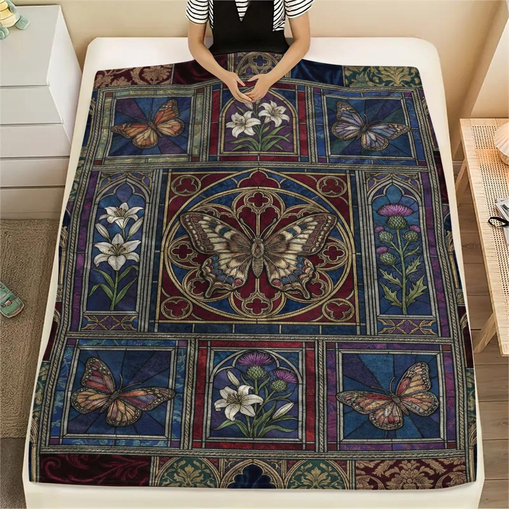 Butterfly Decoration Print Flannel Blanket, High Quality Comfortable for All Seasons, Home Decor, Warmth and Comfort, Perfect for Christmas Gifts19