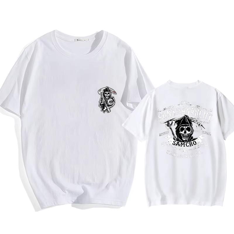 Trend Spring and Autumn Men's Loose Street Skull Pattern Printed T-Shirt Y2K Skull Harajuku Shirt Men's T-Shirt Tops