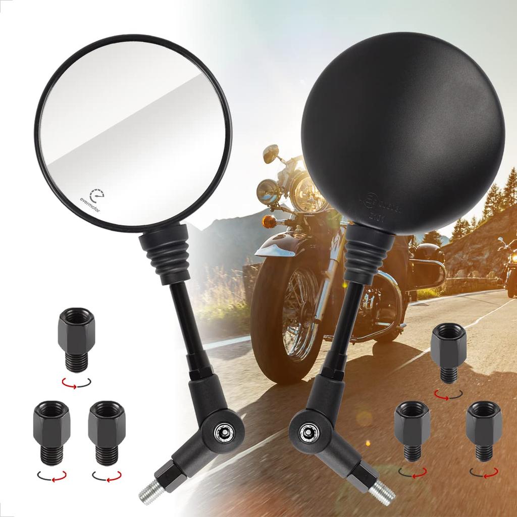 Evermotor Motorcycle Mirror, 0.3 inch (8 mm), 0.4 inch (10 mm), Left and Right