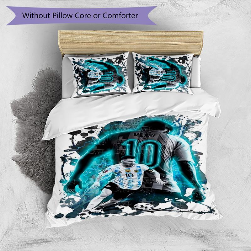 Set Lenzuola 3 Pezzi con Stampa Modello Lionel Messi Morbido Delicato sulla Pelle Lavabile Copripiumino e Federe Set Tutte le Stagioni Camera da Letto