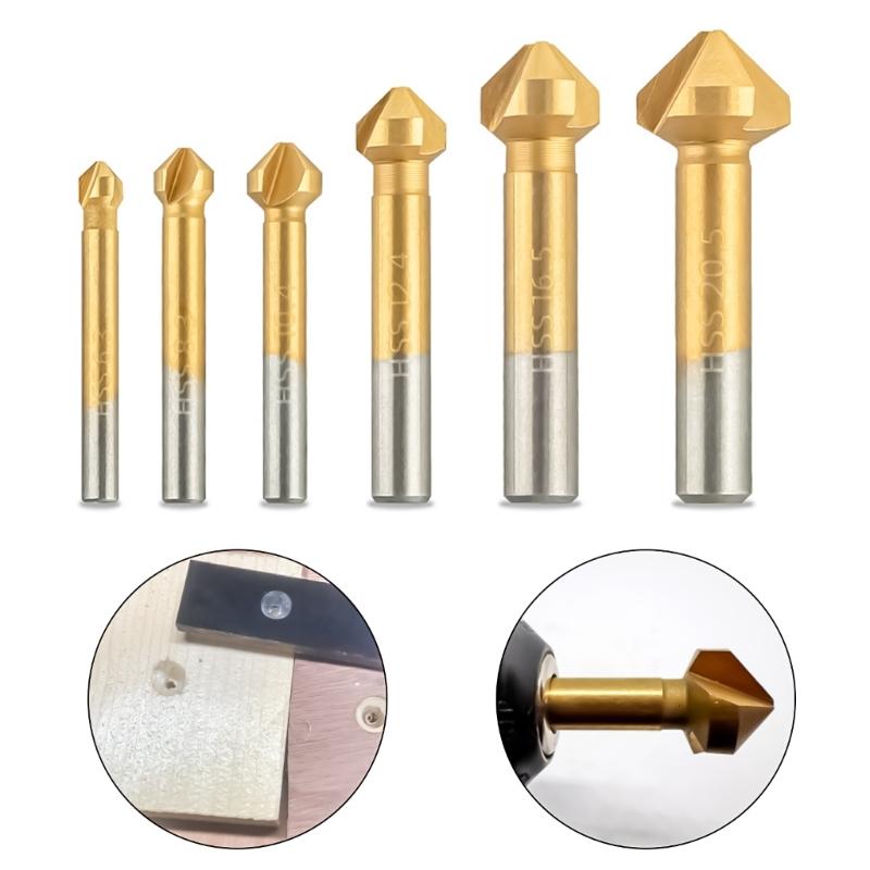 6/7Pcs Countersink Drill Bit, 3 Edge 90 Degrees Chamfer End Mill Cutter Chamfering HSS Countersink Drill Bit Tool