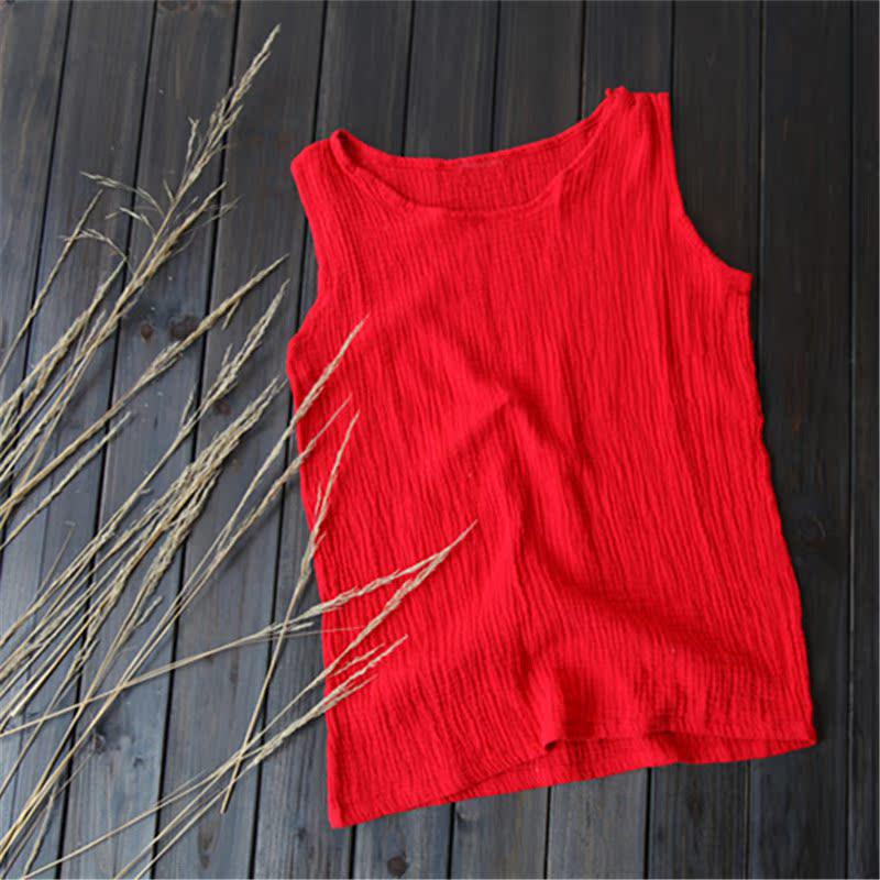 

2025 Spring/Summer Women s Artistic Cotton Linen Double-Layered Crinkle Vest - Solid Color, Loose Camisole Base Layer One Size ярко-красный