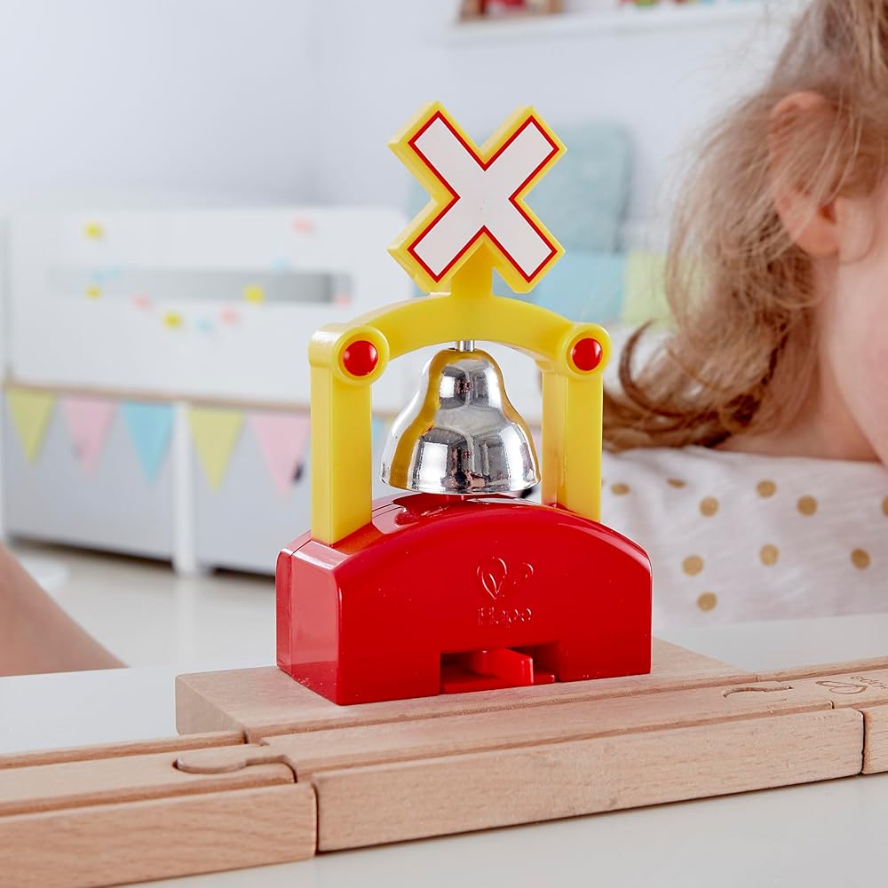 Hape Wooden Level Crossing Alarm Toy 12.6x12.5x9cm for Ages 3 and Up