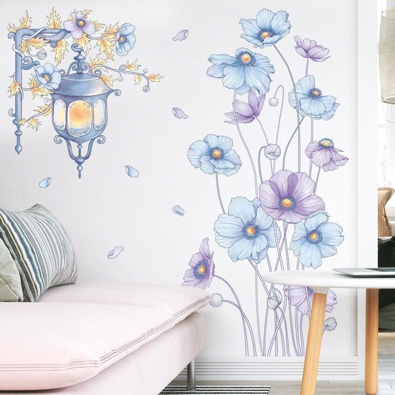 Creative Flowers Street Lamp Wall Stickers for Room Decor Bedroom Living Room Kids Room Wall Decoration Flowers Decals for Home