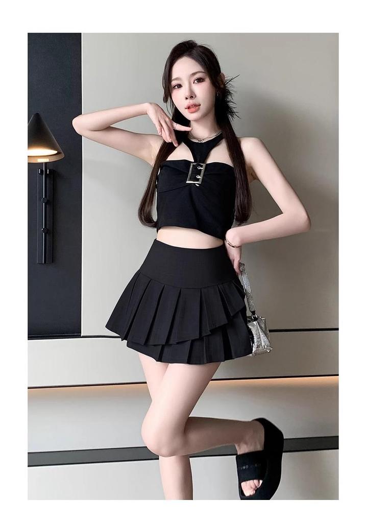 Women's High-Waist Pleated A-Line Skirt - School Style, Spring/Summer