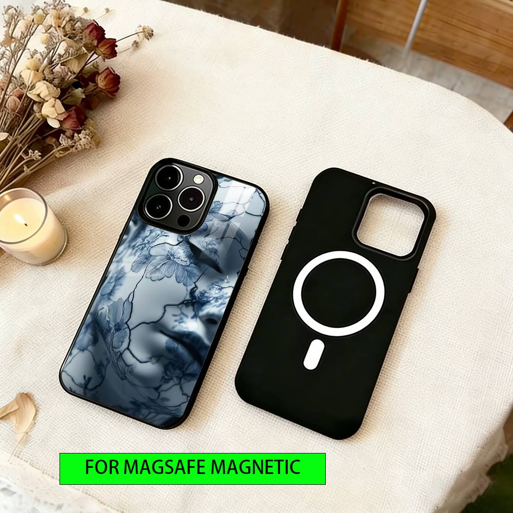 Blue & White Grace Phone Case For iPhone17,16,15,14,13,12,11 Plus,Pro Magnetic with Magsafe Wireless Charging