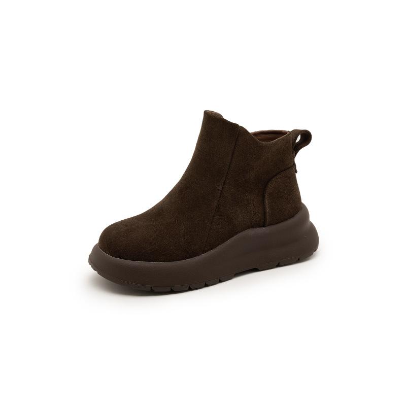 Shoes Women's 2025 New Thick-soled Explosion Autumn and Winter Velvet Versatile Large-size Women's Shoes Leather Soft-soled Martin Short Boots Women