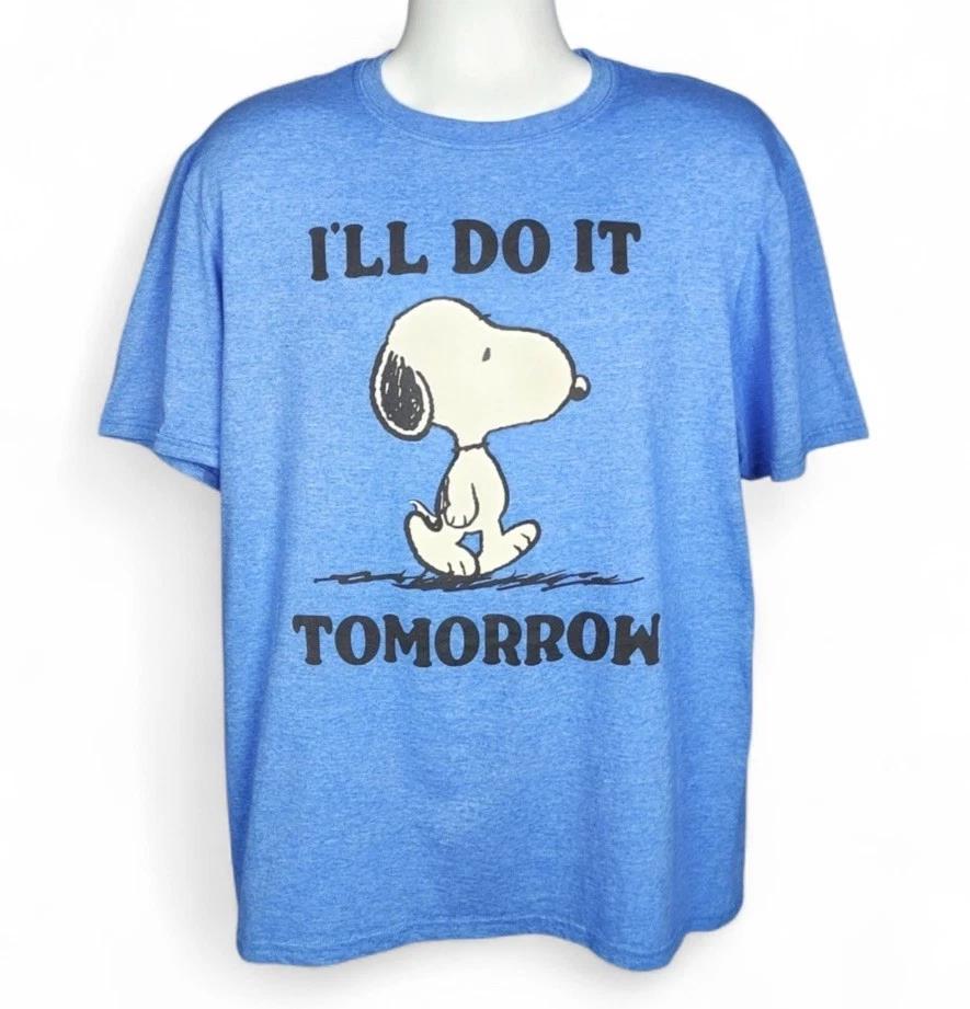 Peanuts Shirt Adult M Blue Graphic Snoopy ILL DO IT TOMORROW NWT XL