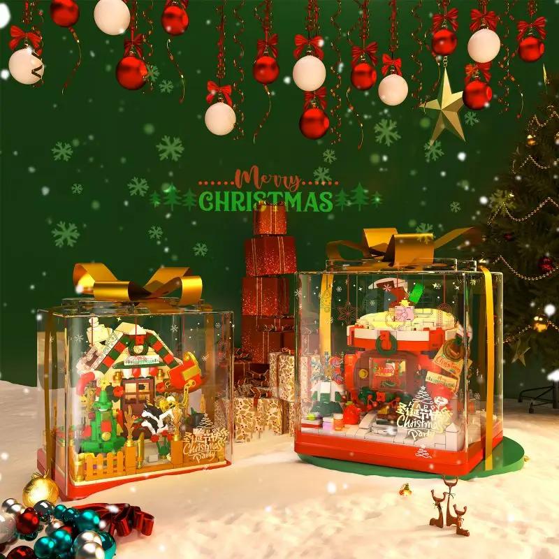 714PCS Christmas Eve Apple House Building Blocks Diy Creative Gift Box Model Assembly Bricks Creative Desktop Deco Kid Toys Gift