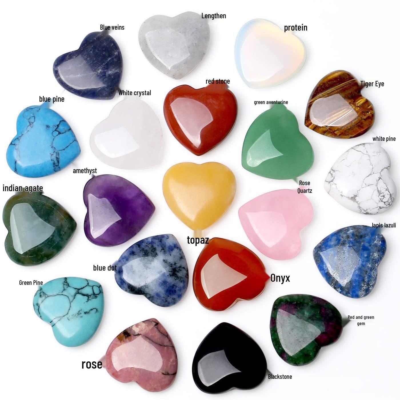 20pcs Heart-Shaped 20mm Natural Crystal Stone Ornaments