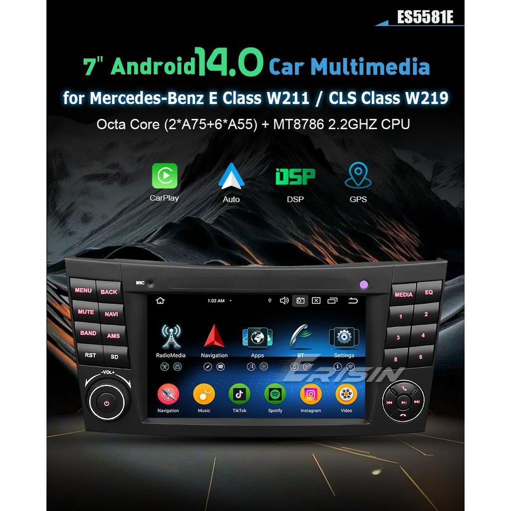 EU Stock Erisin ES5581E Android 14 GPS 4G WiFi Car Multimedia Player for Mercedes Benz E-Class W211 Car Gps Stereo Radio
