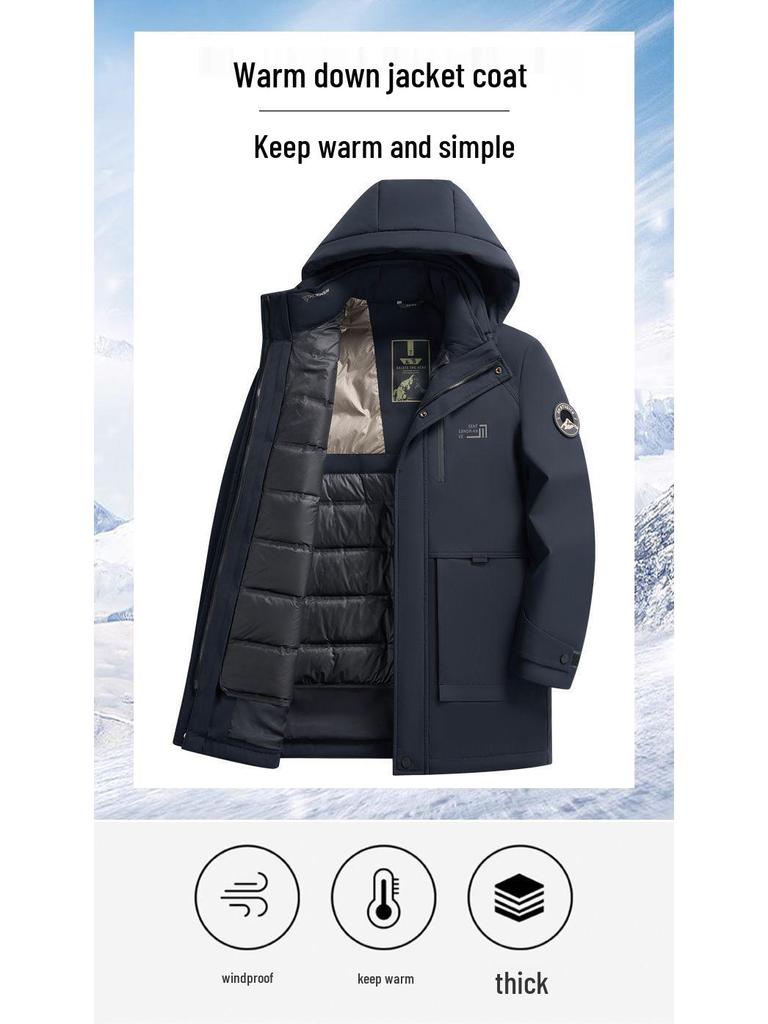 Men's Mid-Length Fitted Down Jacket with Detachable Liner - Business Casual Winter Wear