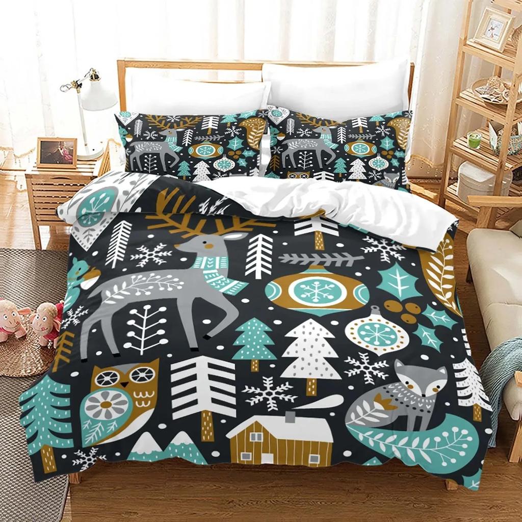 Cute Animals Cartoon Printed Duvet Cover Set with Pillowcases 3d Classic Bedding Set Linen Bedclothes Twin Full Queen King Size