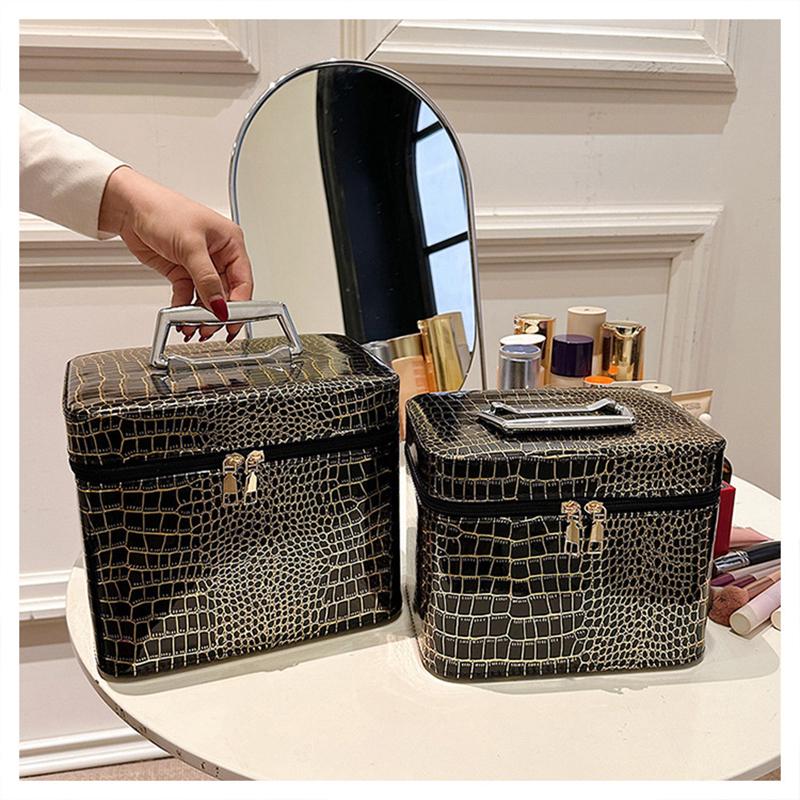 Women Cosmetic Bag Large-capacity With Mirror Portable Female Travel Cosmetic Organizer Bag Hard Shell Four-square Cosmetic Case