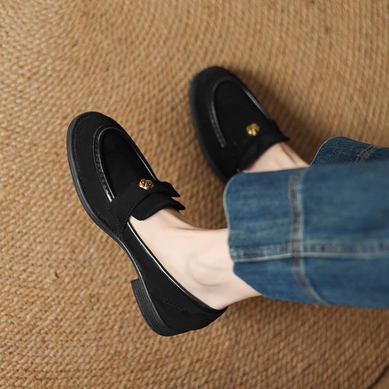 

Новые женские туфли на низком каблуке, женские одинарные туфли, обувь большого размера на одну педаль, женская обувь, туфли из кожи с круглым носком, однотонные 39 чёрный