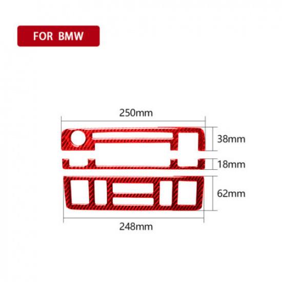 3Pcs Red Carbon Fiber Interior Central Console Cover Trim For BMW 3Series E46