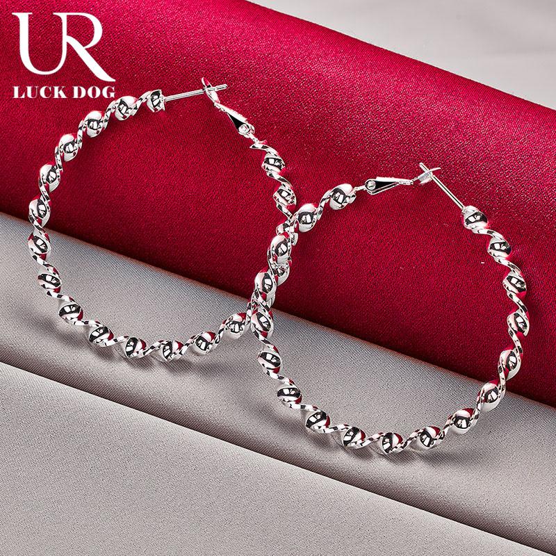 925 Sterling Silber 50mm gedrehte Seil Piercing Ohrringe Geschenk Party Mode Hochzeit Schmuck