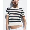 Summer New Arrival Women's Clothing Easiest for Match Leisure Pullover Simple Knitting Stripes round Neck Short Sleeve Tops 2142079