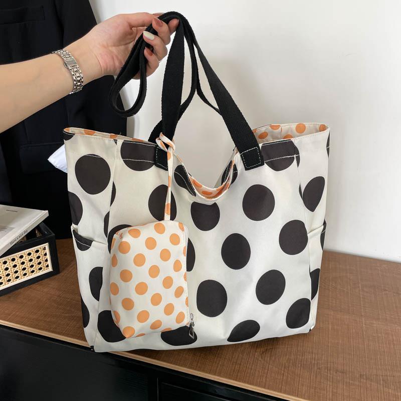 Retro Polka Dot Shoulder Bag for Commuting, Lightweight Shopping Bag, Student School Bag