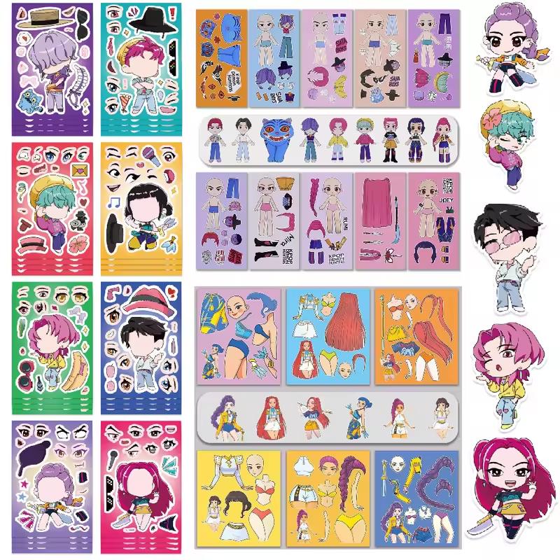 6/24Pcs Creative Kpop Demon Hunters Make Cartoon Puzzle Stickers Kids Make Your Own DIY Game Children Jigsaw Education Toy Gift