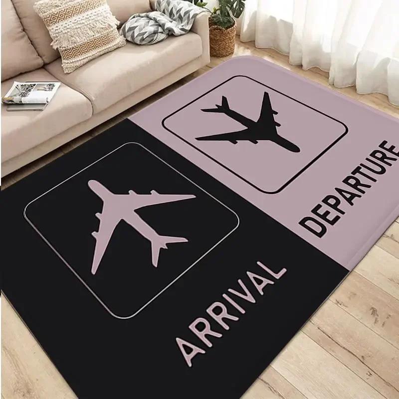 Airport Landing Strips Top Area Rugs View Aircraft and Airplane Arrival 3D Kids Play Carpet Living Room Playroom Nursery Decor