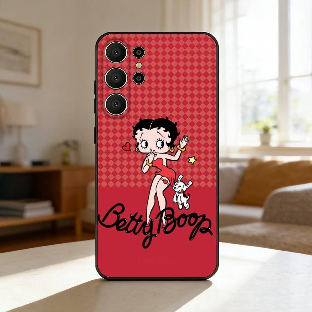 B-Betty Cute B-Boop Phone Case For Samsung S26,S25,24,23,22,30,21,10,9,Ultra,Plus,Lite,Black Soft Case Samsung S225G