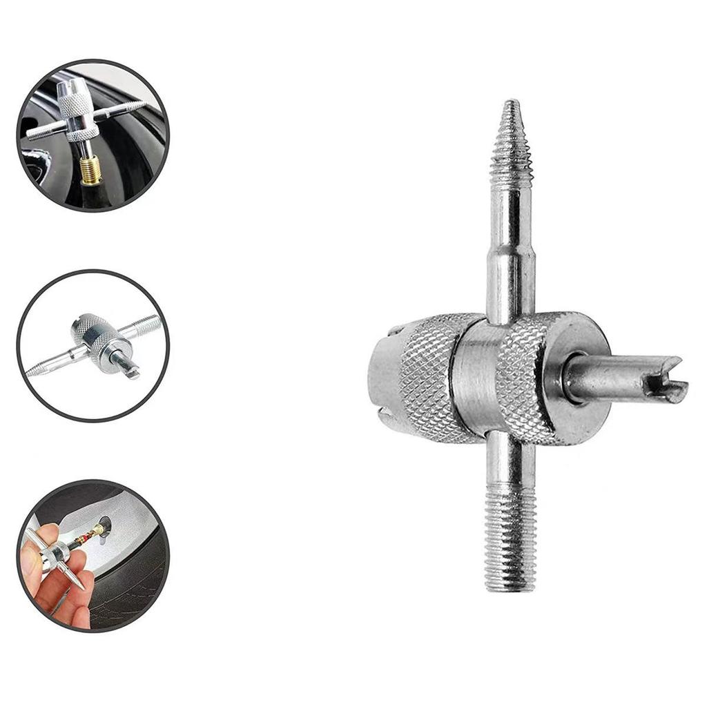 4-in-1 Tire Valve Tool: Valve Core Wrench, Stem Installer, Repair Tool, Deflation Needle