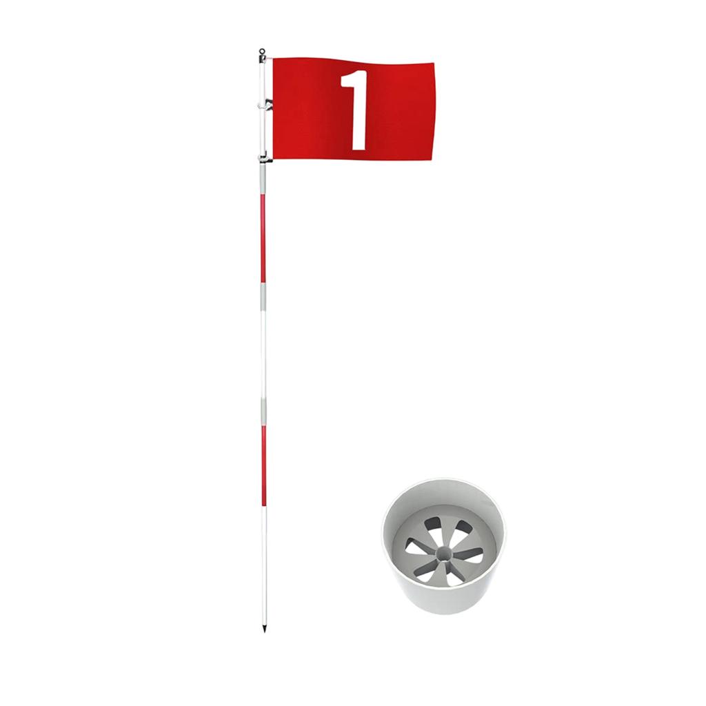 Five Section Golf Flagpole with Number 1 Golf Course Flag and Ground Sleeve for Easy Installation and Durable Outdoor Use