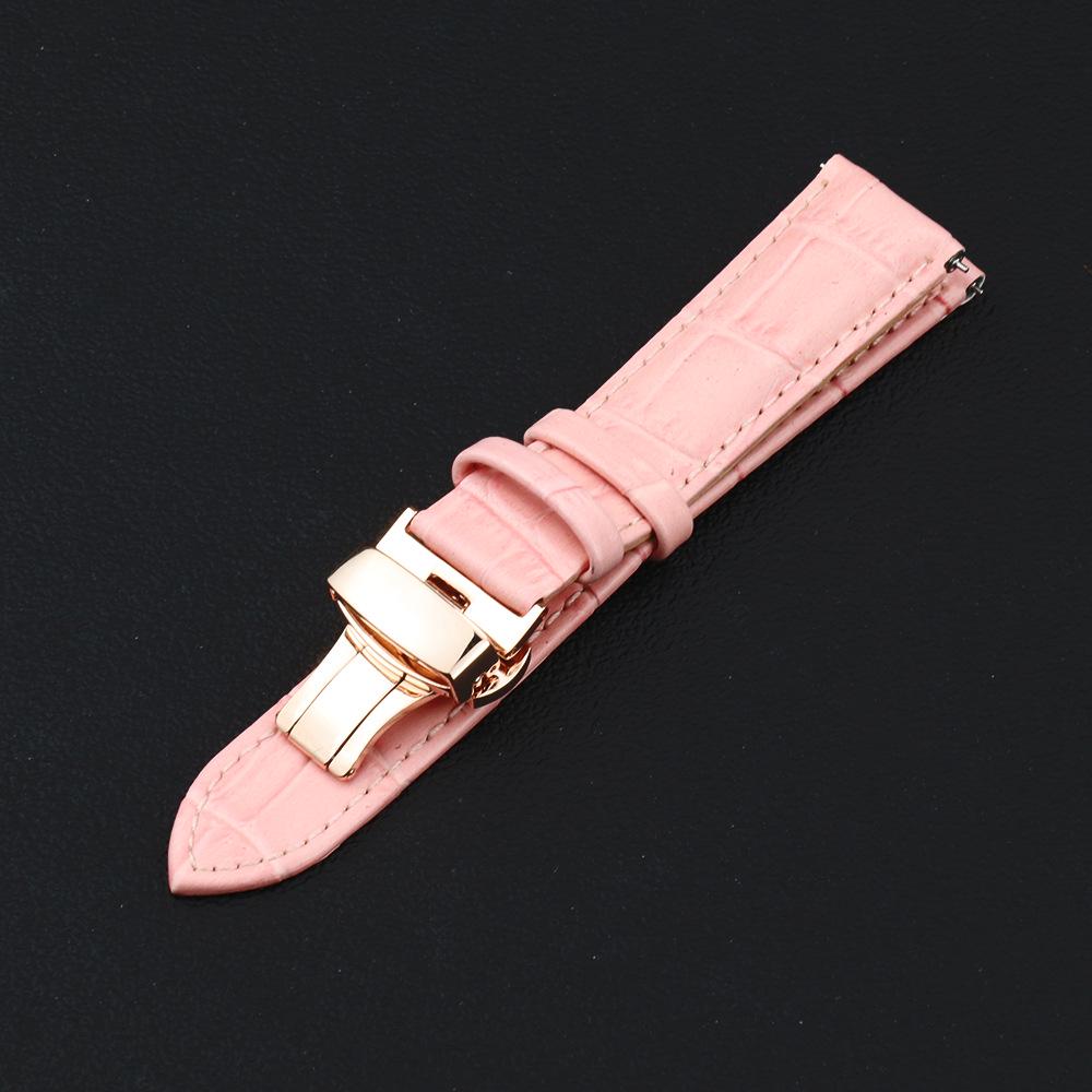 Genuine Leather Rose Gold & Silver Bamboo Pattern Quick Release Watch Strap with Butterfly Buckle (20mm/22mm)