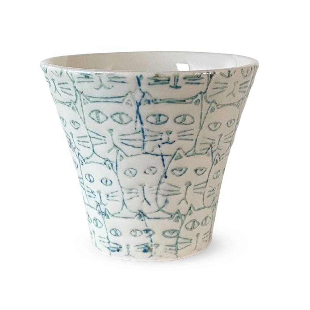 Hasami Ware Made in Cats Light Blue J-kitchens Teacup, Japan, 130cc, Water-Repellent Design, Small,