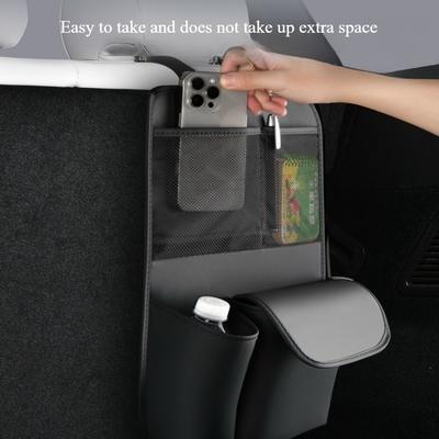 Black Leather Car Seat Back Organizers - Multi-Functional Hanging Storage Bags for Phones & Cups