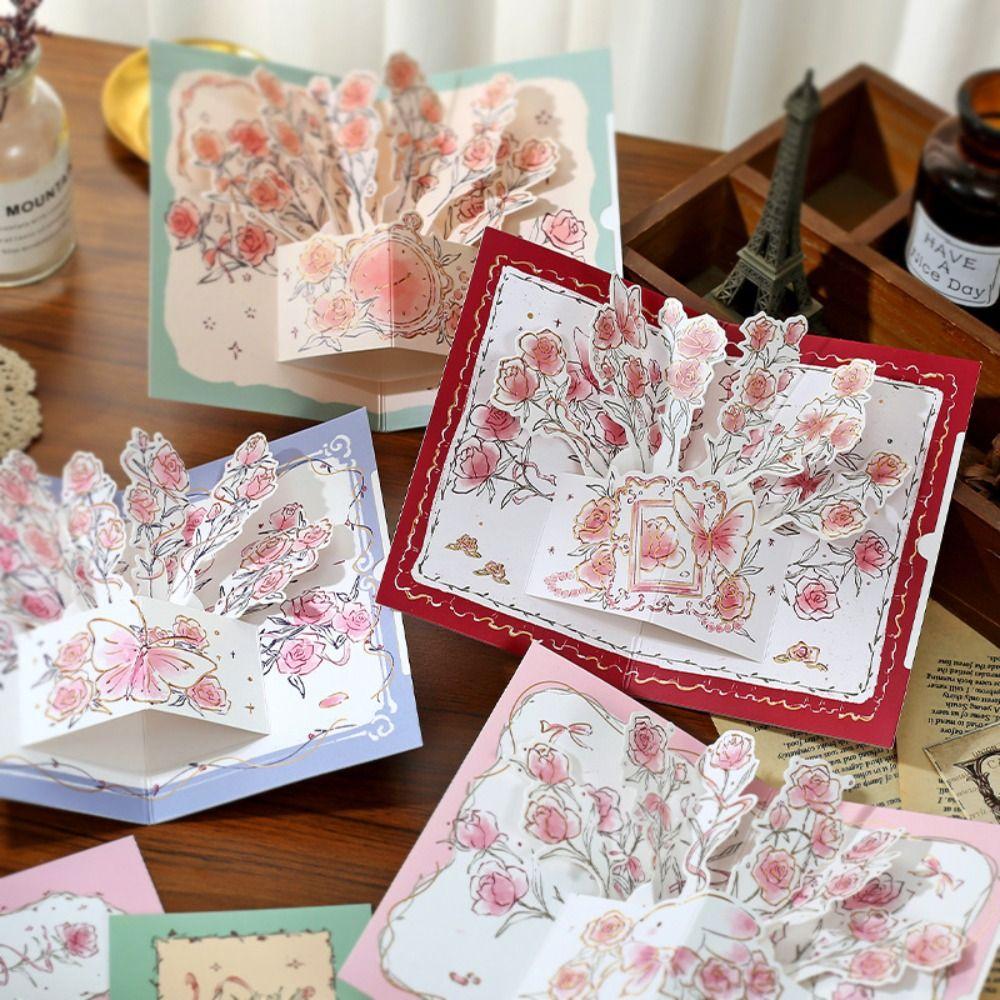 Creative 3D Greeting Card Pop Up Love Rose Valentine's Day Card Thank You Cards Wife Girlfriend Gift