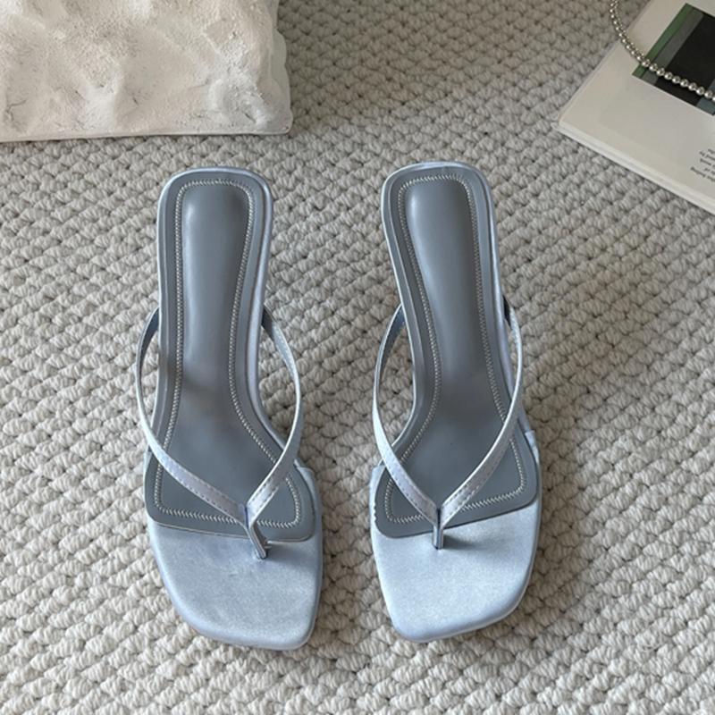 Fashion SUOJIALUN 2025 Summer New Women Slipper Fashion Narrow Band Women Slides Thin High Heel Outdoor Dress Gladiator Sandal Pumps Sho