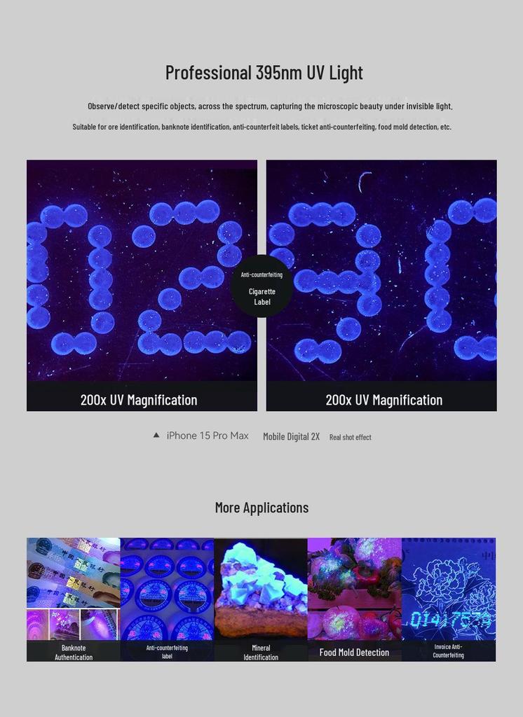 200x HD Optical Phone Microscope for Skin, Textile, and Biological Research
