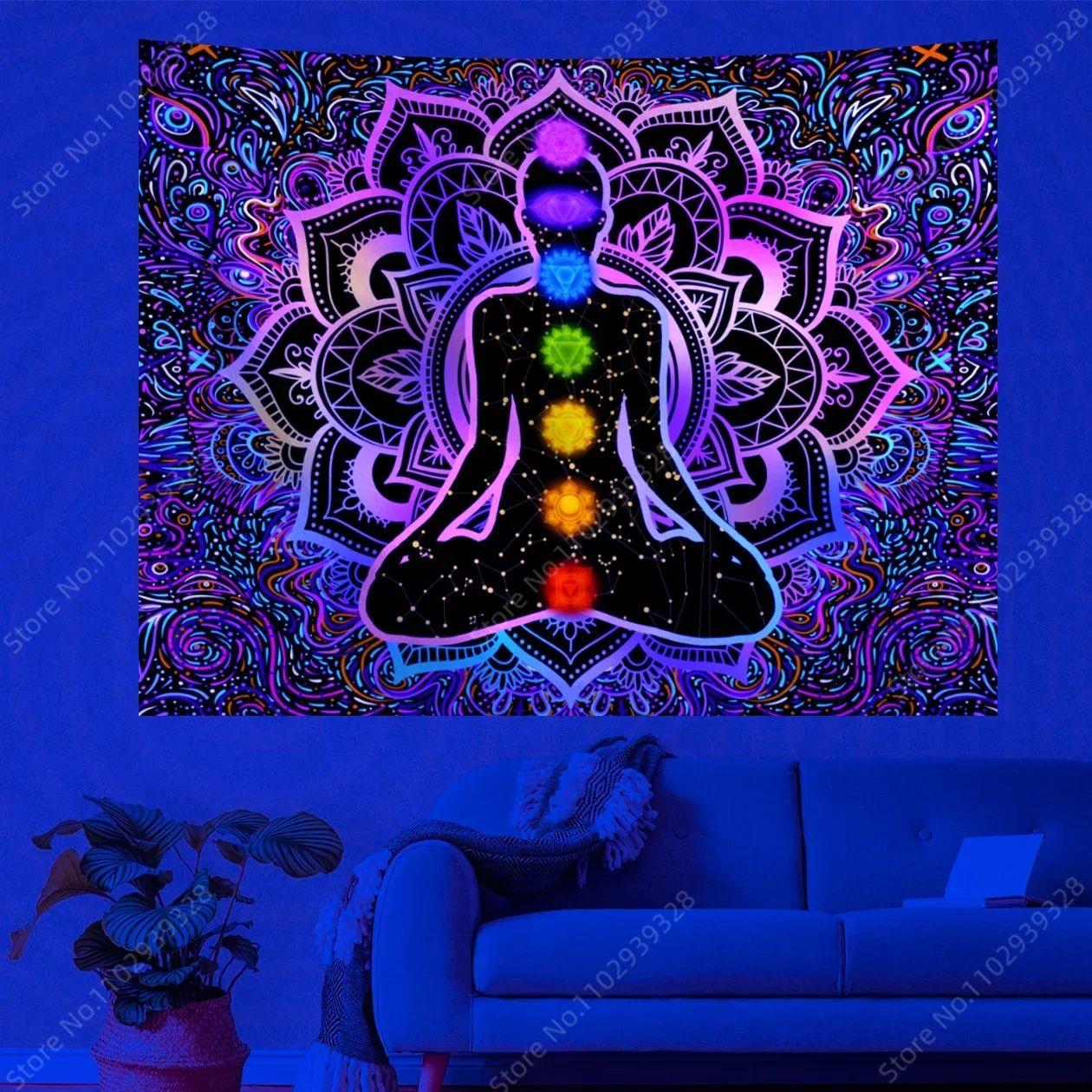 Tapestry Vikama Chakra Meditation Mandala Yoga 75x100 чёрный