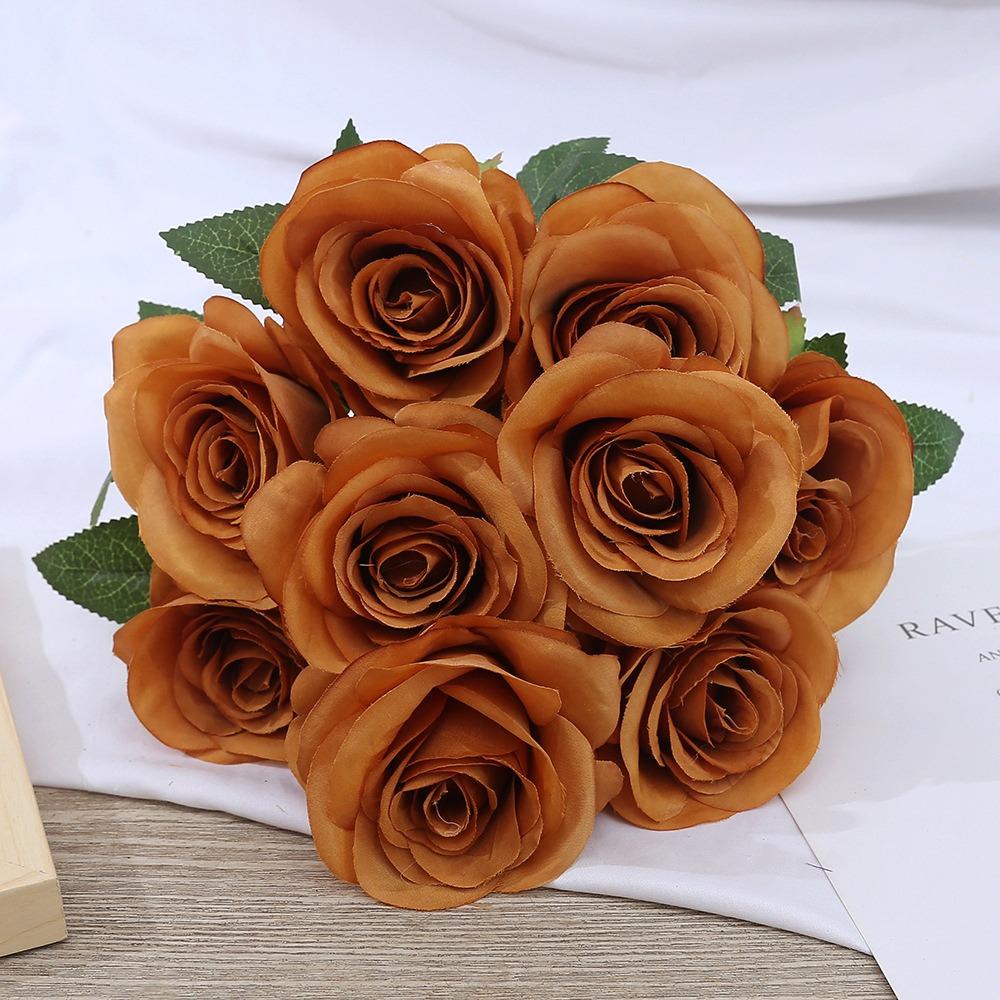 9 Head Real Happy Flower 10 Colors Photography Photo Gift Natural Silk Rose Flowers Mini Crystal Grass Bouquet Home Decorative