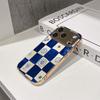 Lucky Start Phone Case For iPhone 17 16 15 14 13 12 11 Pro Max 16E Gold Electroplated Glass Shell  Blue Checkers Cover