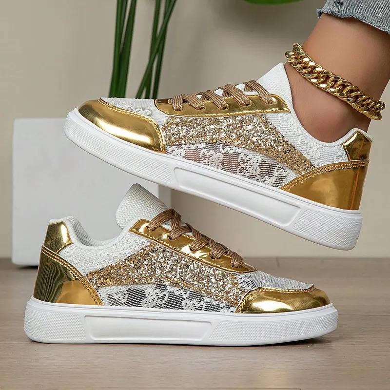 

Летние женские балетки кроссовки золотые уличные туфли для ходьбы Chaussure Femme мягкая вулканизированная обувь с перфорацией новая дышащая большой 42 36 золотой