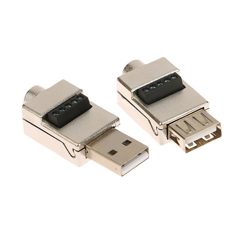 1Pc  Metal Case USB 2.0 Male Female Phone Keyboard Mouse Fast Charging Wire Connector USB Solderless Plug DIY Wiring Terminal