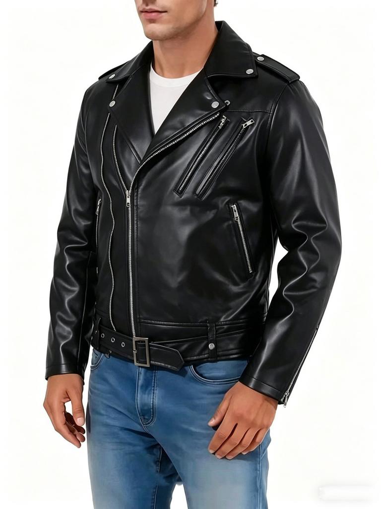European and American men's PU leather jacket locomotive jacket slim lapel zipper jacket fashion trend spring and autumn models