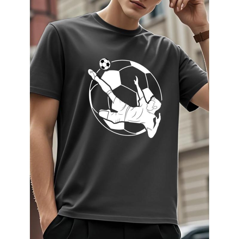 European sizes Soccer Player Graphic Design, Sporty Short-Sleeve Shirt with Football Player Prints, Energetic And Stylish S чёрный