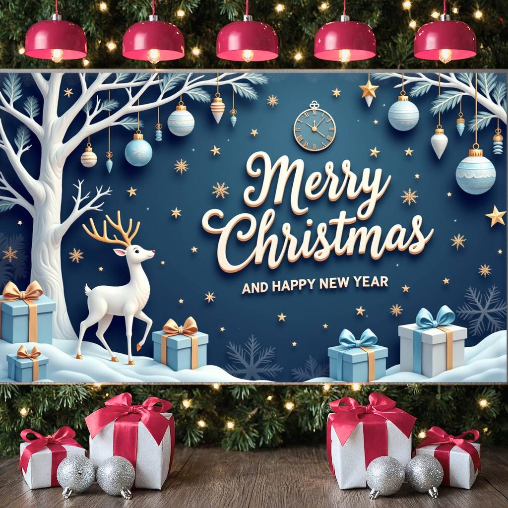 Weihnachtsdekoration Elegantes Design Weihnachtsbaum-Banner Neujahrsbanner Blaues Thema Rentier-Banner Für Familientreffen Neu