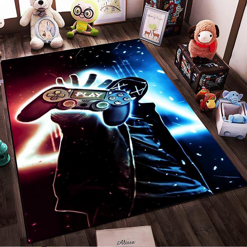 Gaming Controller Neon Art Carpet with Masked Character Design - Modern Style Suitable for use as an anti-slip for living room bedroom sofas