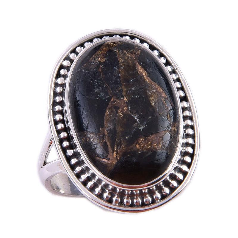 Natural Black Copper Turquoise Gemstone 925 Solid Sterling Silver Ring S.6 J1F39