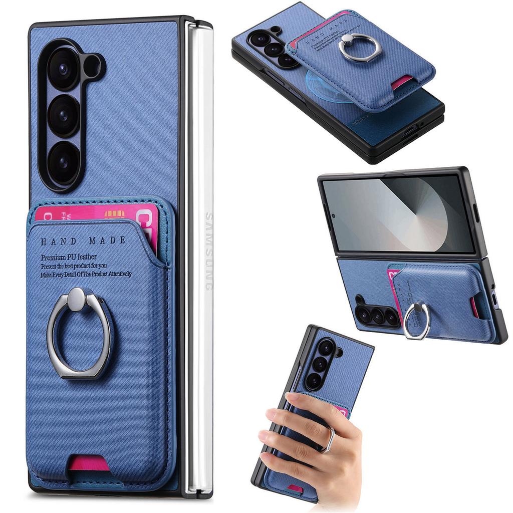 Magnetic Leather Wallet Phone Case with Card Holder Ring for Samsung Galaxy Z Fold 7 6 5 4 3 Fold7 Fold6 5G Detachable Cover