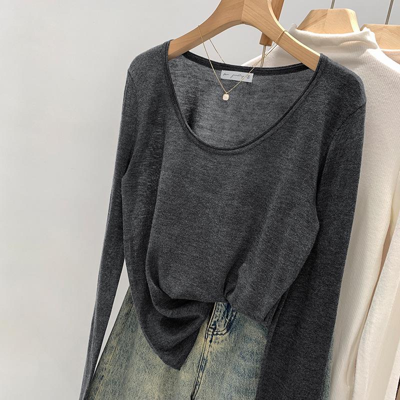 Sheer Loose Knit Long-Sleeve Sweater for Women - Autumn Style Sunscreen Blouse