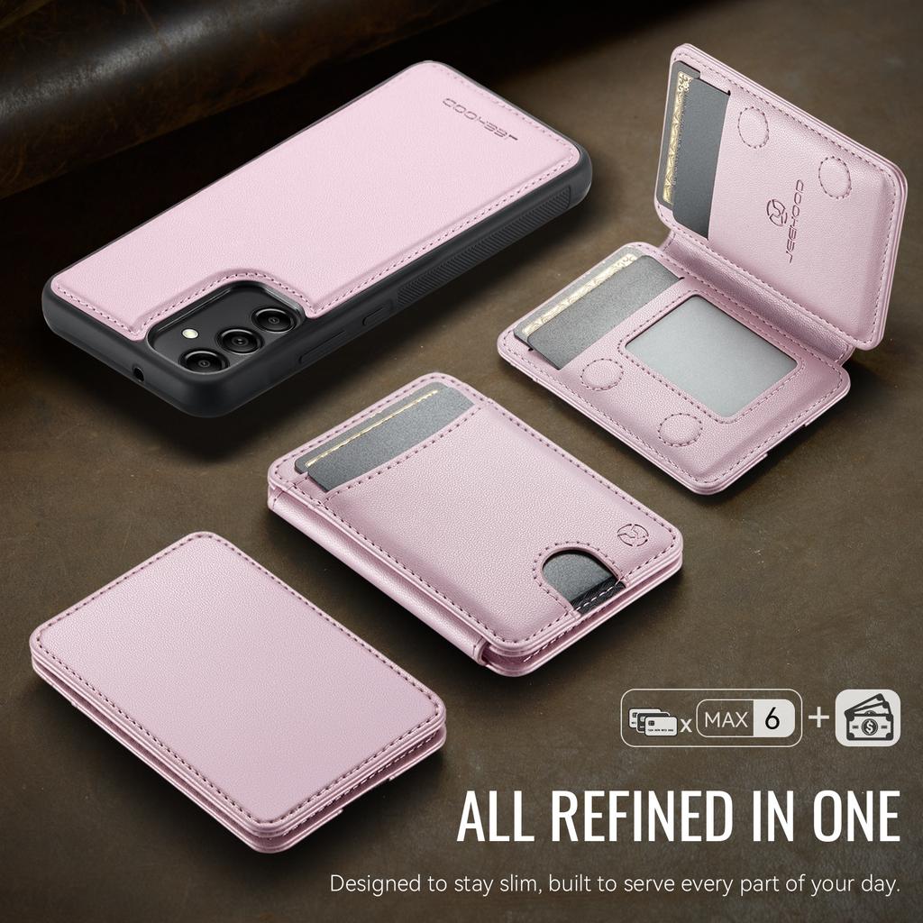 For Samsung Galaxy A34 5G Magnetic Case JEEHOOD J10 Leather Back Phone Cover with Detachable Card Holder Kickstand