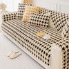 Winter Thick Short Plush Sofa Cushion Advanced Black White Checkered Anti Slip Plush L Sofa Towel Dust 3 Seat Cover Cloth