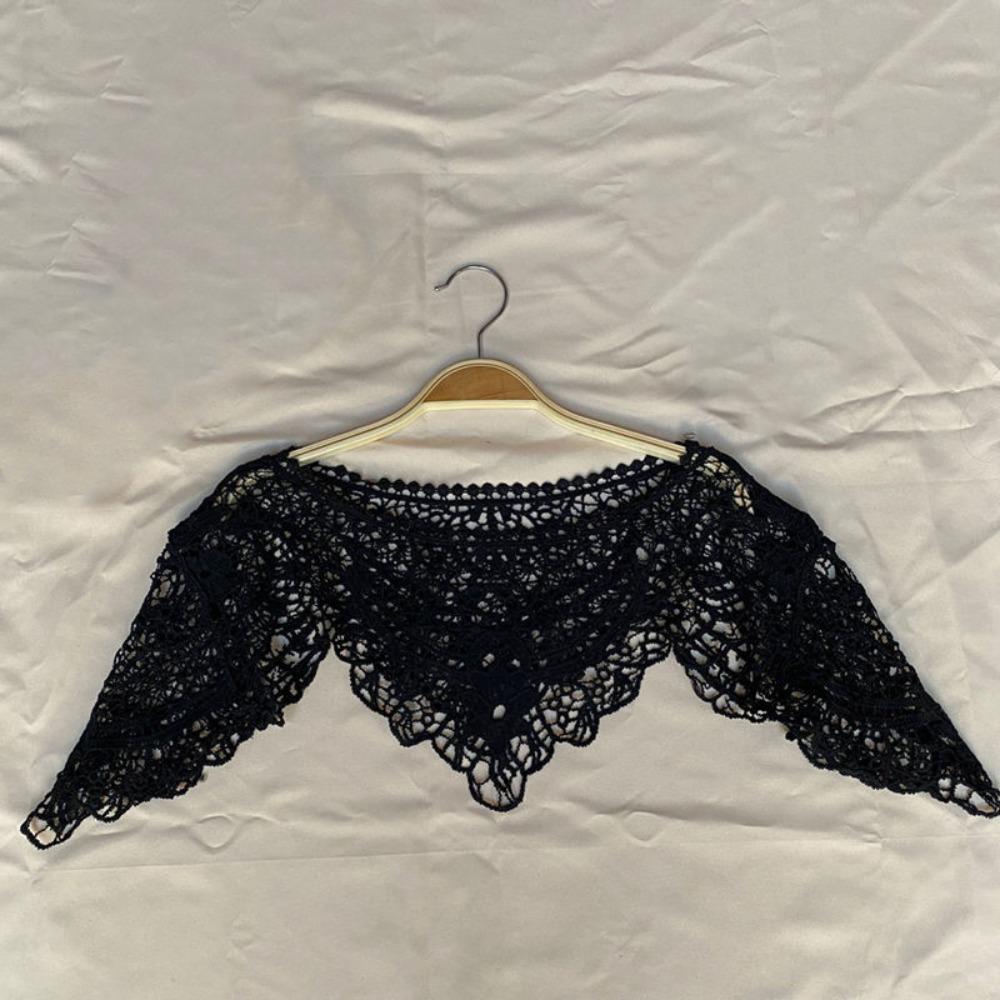 Hollow Out Lace Shawl Poncho Elegant Lace Neckline Shirt Cover Lace Cover Up Tops Daily