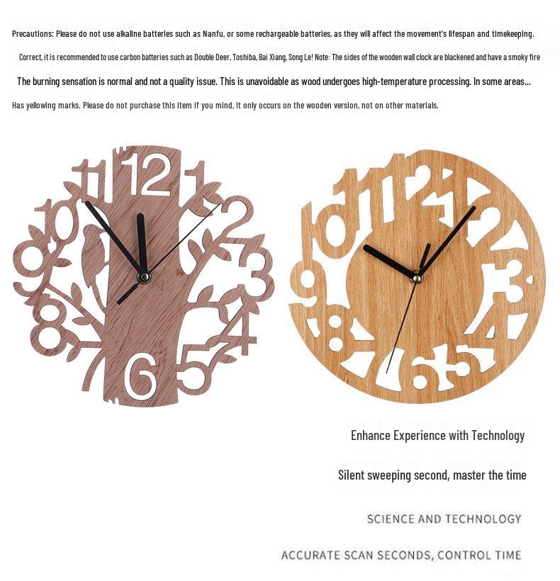 Creative Wooden Bird Wall Clock - Silent Living Room Decoration